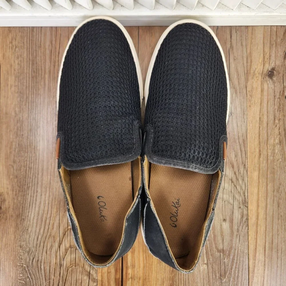 Olukai Pehuea Loafer Womens Sz 8 Black Slip On Hawaiian Aloha Beach Comfy Shoes